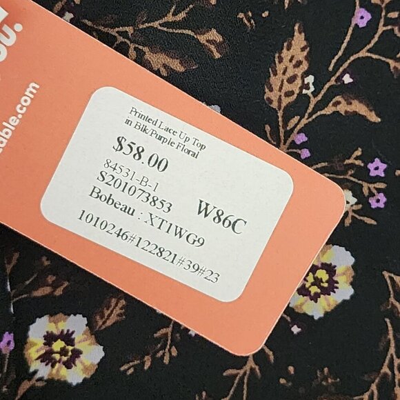 NWT Bobeau Womens Black Purple Floral Lace-Up Top 1X Chiffon JPT - Picture 6 of 11